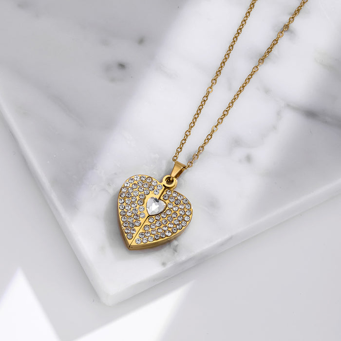 Wholesale Stainless Steel Heart Diamond Pendant Necklace Fashion Jewelry Accessory Boutique Resale