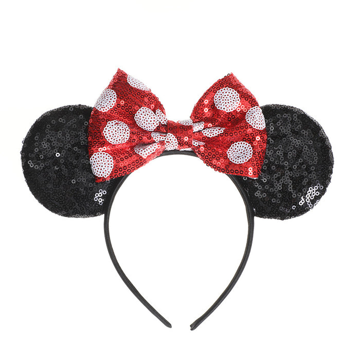 Wholesale Red Polka Dot Sequin Bow Fabric Hair Hoop JDC-HD-MeiY001