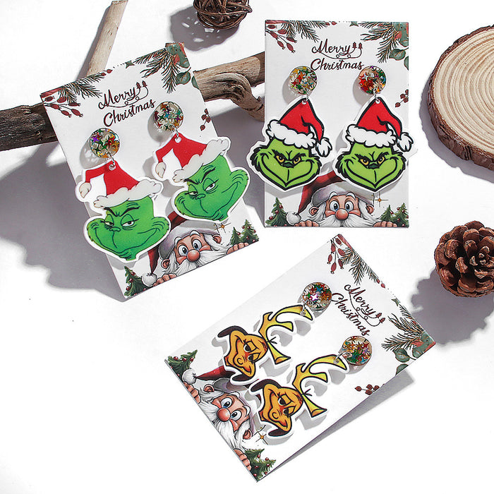 Wholesale Christmas Earrings Handmade DIY Cartoon Funny Puppy Green Acrylic Pendant Earrings