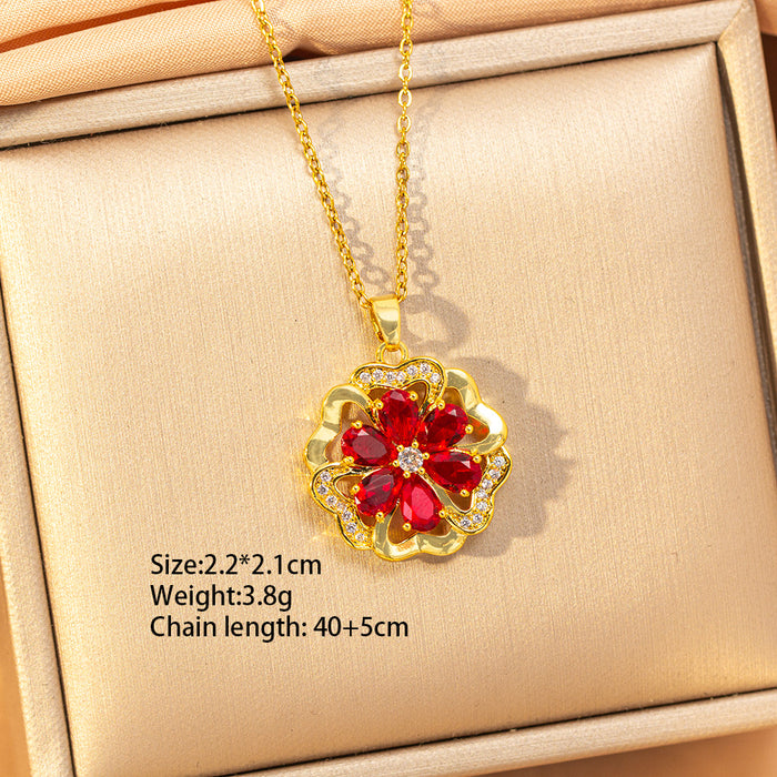 Wholesale Titanium steel necklace with red zircon