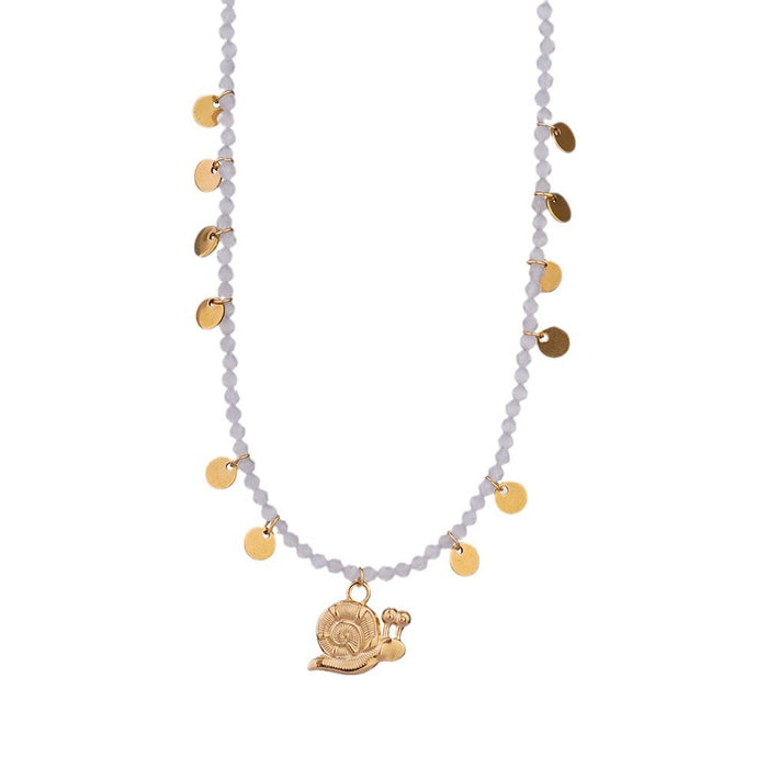 Wholesale Fashionable and personalized natural stone necklace paired with stainless steel pendant, exquisitely handmade necklace