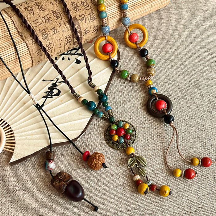 Wholesale Retro Ancient Zen Long Ceramic Necklace for Women