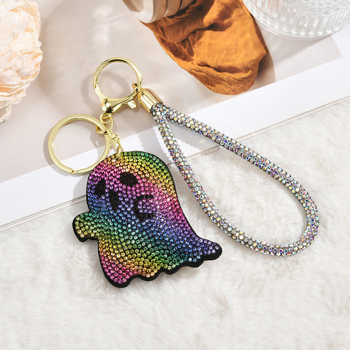 Wholesale Rhinestone Ghost Head Keychain Zinc Alloy  Gift Bag Charm Car Key Accessory