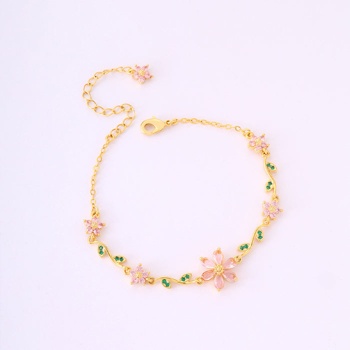 Wholesale Pink Flower Luxury Zircon Gesture Bracelet