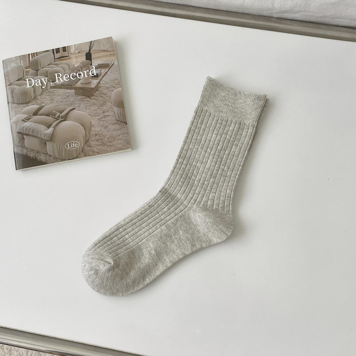 Wholesale Socks Four Seasons Vertical Stripe Solid Color Middle Tube Stacked Socks