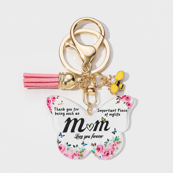 Wholesale Mother's Day Butterfly Shaped Acrylic MOM Pendant Keychain JDC-KC-HuiWen006