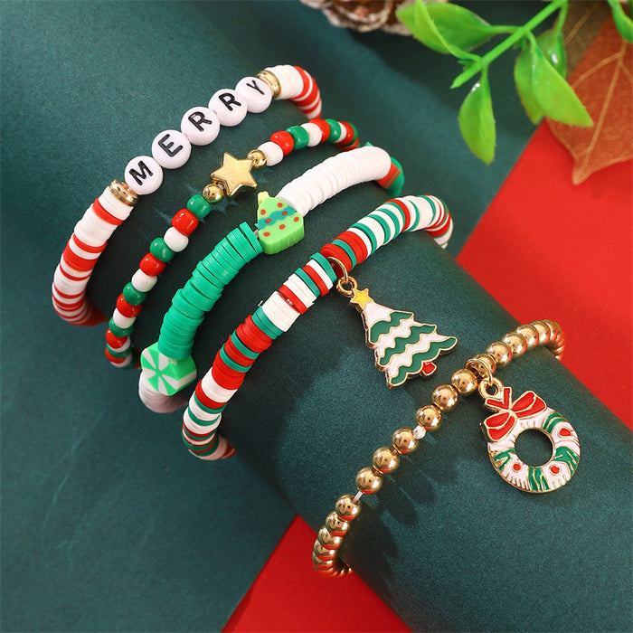 Wholesale Polymer Clay Christmas Bracelet Set Snowflake Santa Design Fashion Accessory Gift