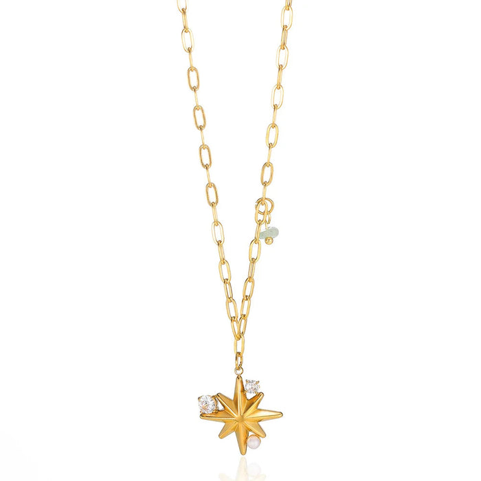 Wholesale Double Layer Gold Stainless Steel Simple Turquoise  Necklace