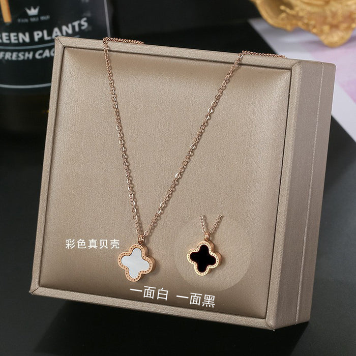 Wholesale Titanium Steel 18k Rose Gold Four Leaf Clover Pendant Necklace JDC-NE-QingY001