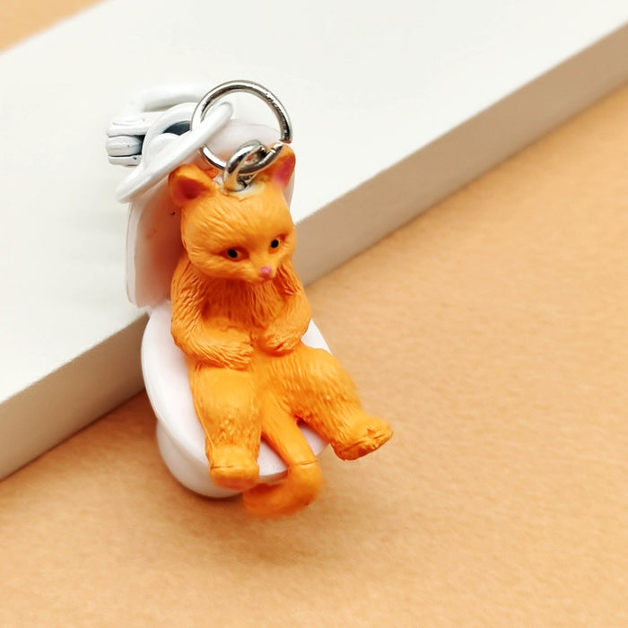 Wholesale Cartoon Sitting Toilet Kitten PVC Keychain JDC-KC-TYS019