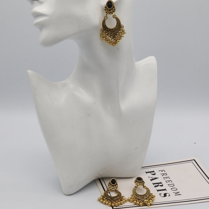 Wholesale Earrings with retro carved black gemstone tassel earrings