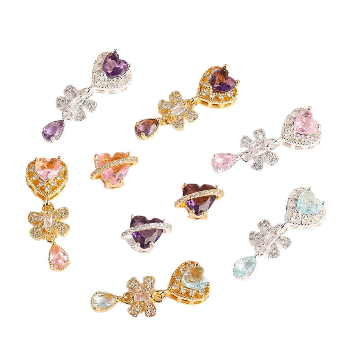 Wholesale Gold colored zirconium inlaid pendant, love bow, water droplet pendant, DIY crystal bracelet, necklace, pearl separating accessory