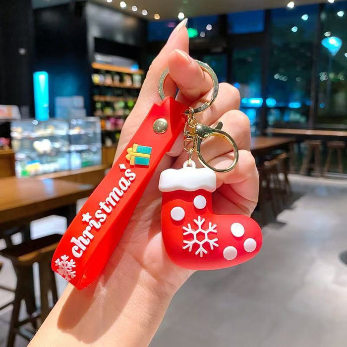 Wholesale PVC Christmas Cartoon Santa Reindeer Keychain Pendant MOQ≥2