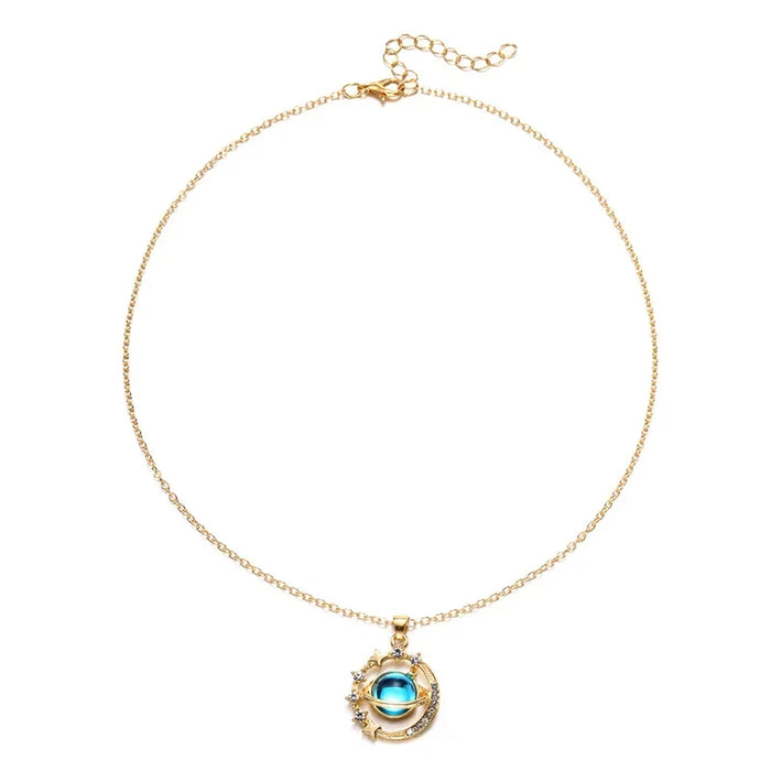 Wholesale New fashionable and niche alloy pendant with diamonds, star and moon necklace