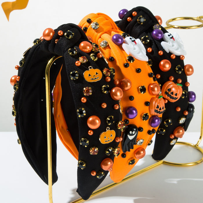 Wholesale Halloween Headband Knotted Diamond-Encrusted Pearl Headband
