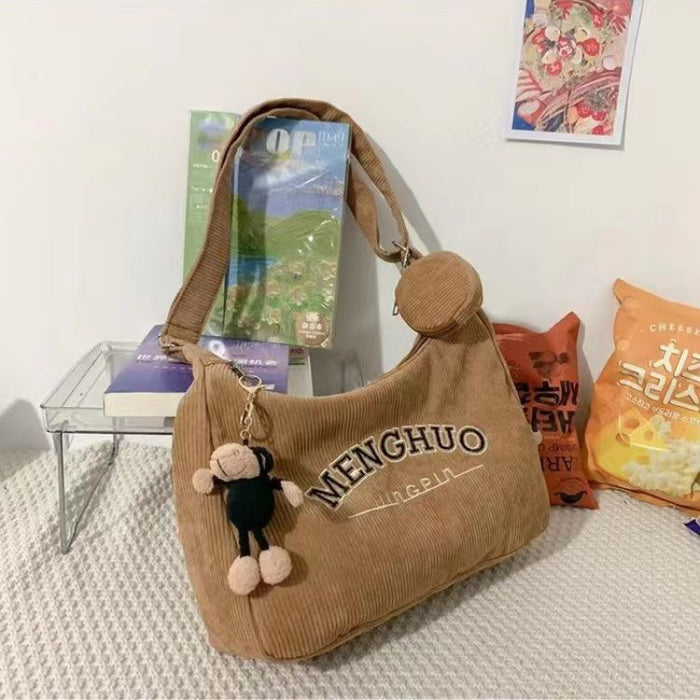 Wholesale Corduroy retro casual all-match messenger bag student class commuter backpack