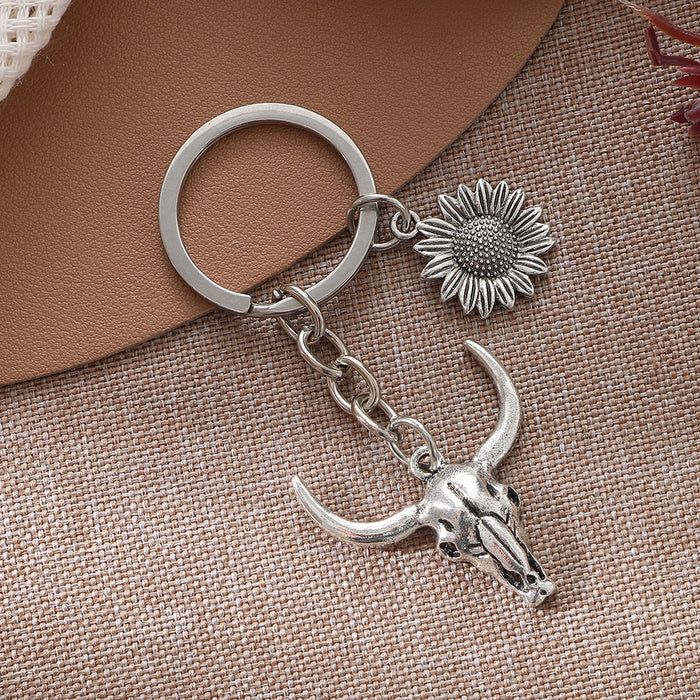 Wholesale Alloy Bull Head Sunflower Keychain JDC-KC-RongRui041