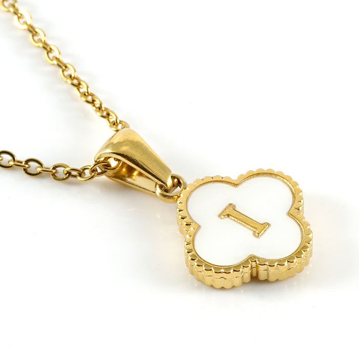 Wholesale Shell Letter Four Leaf Clover Pendant 18K Gold Stainless Steel Necklace JDC-NE-ZhongX005