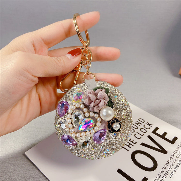 Wholesale Creative Diamond Camellia Cosmetic Mirror Keychain JDC-KC-LX060