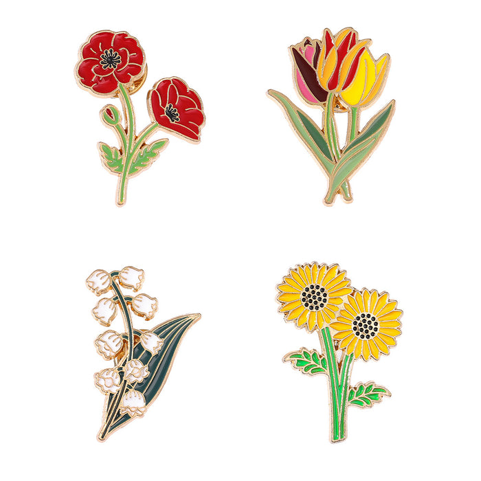Wholesale Stylish Metal Flower Brooch Pin Elegant Lily Sunflower Poppy Badge Fashion Accessory Boutique Resale Gift