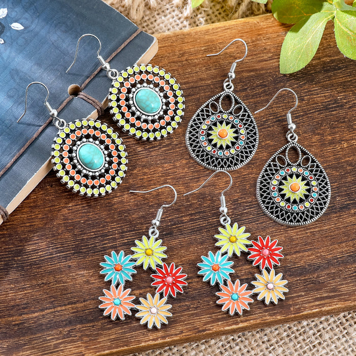Wholesale 2pcs Vintage Ethnic Style Turquoise Earrings Bohemian Jewelry
