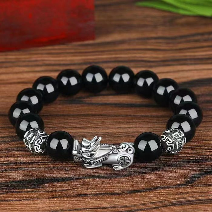 Wholesale Buddha bead bracelet for men, obsidian for wealth, silver jewelry, vintage gift