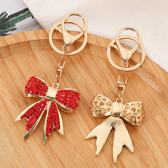 Wholesale Zinc Alloy Red Bow Rhinestone Keychain Fashion Bag Charm Car Key Accessory MOQ≥2
