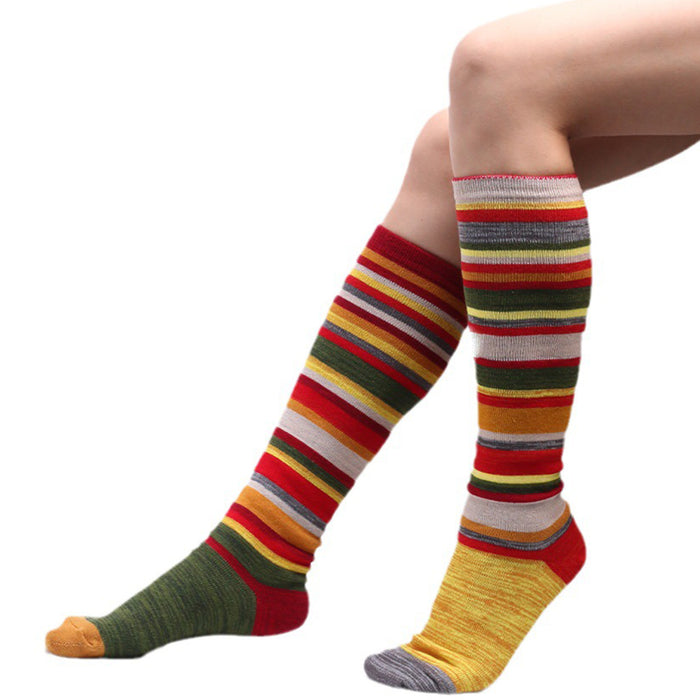 Wholesale Color Striped Women's Long Halloween Christmas Knee-high Cotton Socks JDC-SK-XQ030