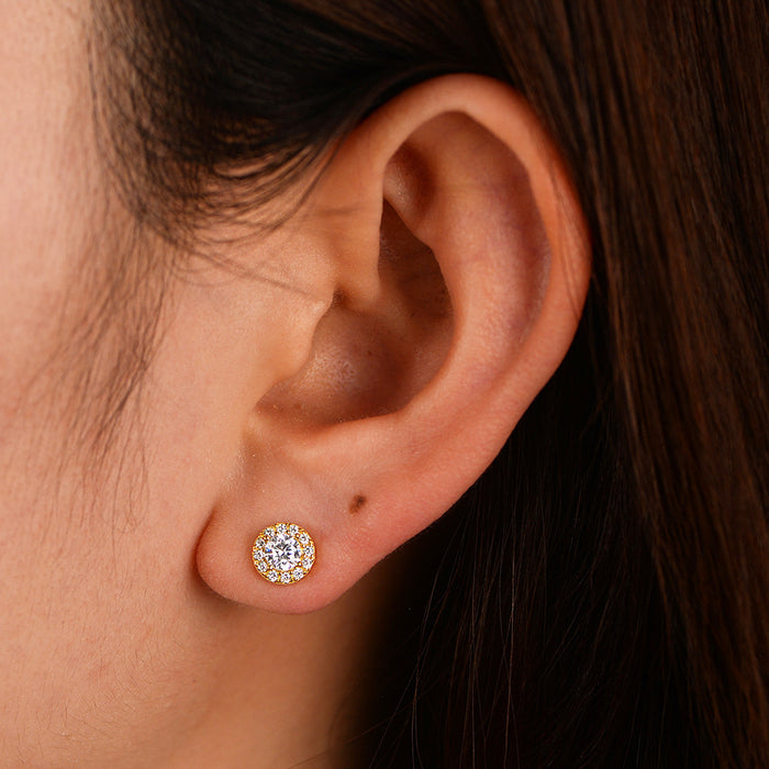 Wholesale Round Full Diamond Zircon Sterling Silver Earrings Trendy Earrings