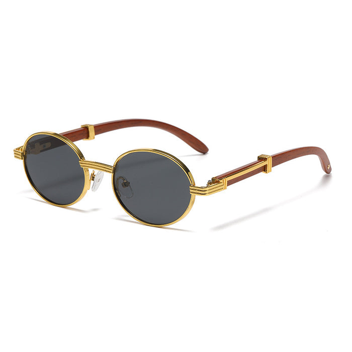 Wholesale  vintage imitation wood grain sunglasses men's oval sunglasses women's trendy  UV protection sunglasses