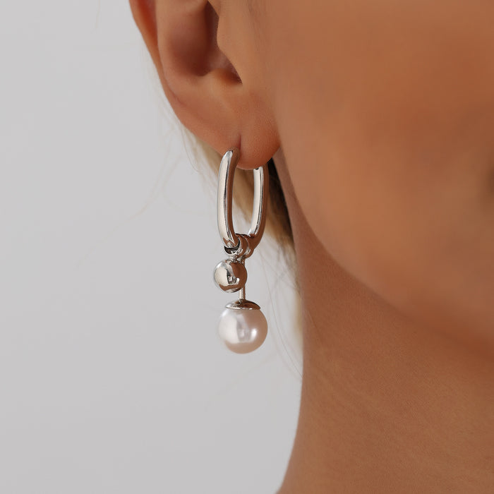 Wholesale Pearl U-Shaped Cut Out Simple Hoop Earrings