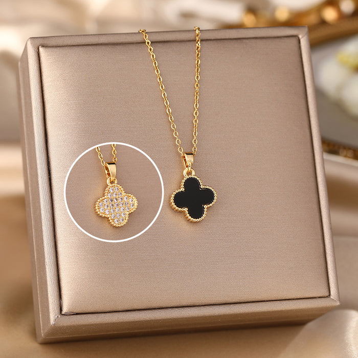 Wholesale Gold titanium steel  four-leaf clover necklace women's clavicle chain women