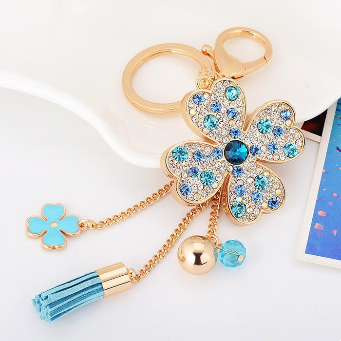 Wholesale Rhinestone Satellite Stone Four-leaf Clover Zinc Alloy Keychain JDC-KC-ZhanLun005