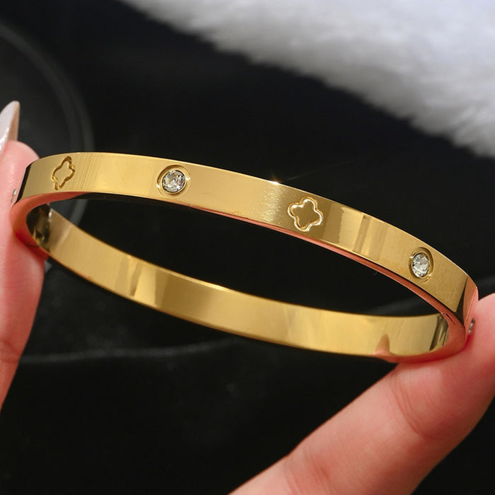 Wholesale Titanium Steel Horseshoe Bracelet With Crystal Row 18K Gold Plated Open Bangle Fashion Jewelry Accessory