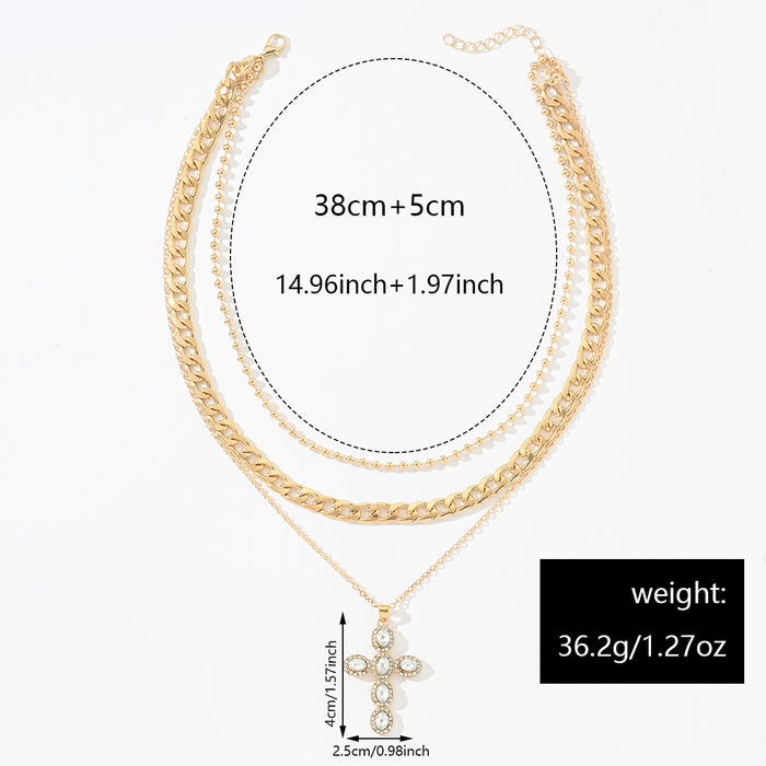Wholesale Trendy cross necklace, light luxury, niche diamond inlaid pendant, personalized layering, high-end sweater chain