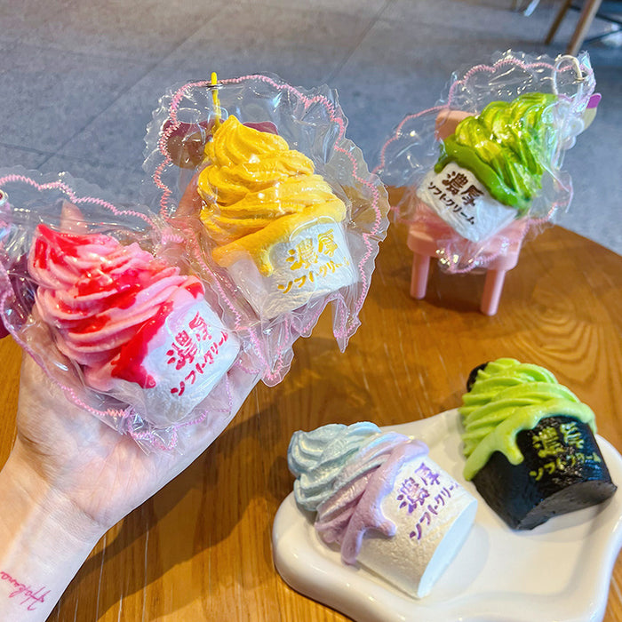 Wholesale Ice Cream Squishy Stress Relief Toy Keychain Food Grade Silicone Bag Charm Trendy Decorative Accessory