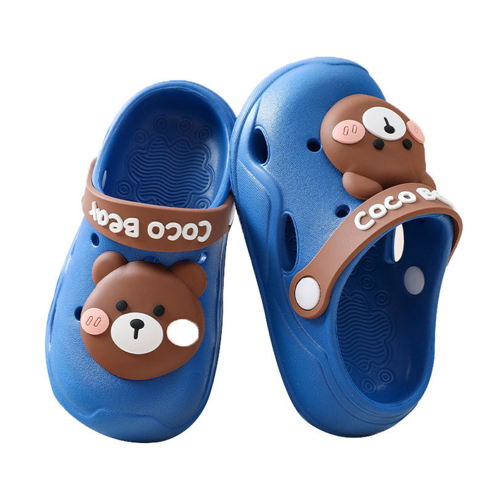 Wholesale Bear closed toe anti-collision children's slippers indoor non-slip cartoon baby beach hole shoes