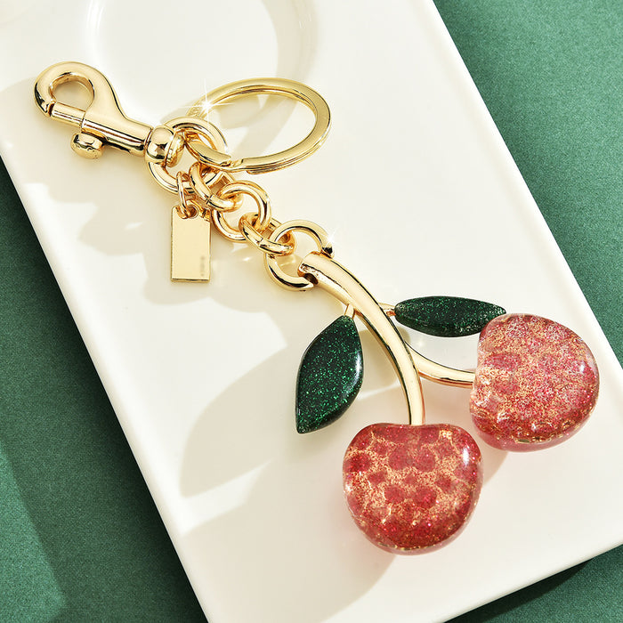 Wholesale Red cherry-shaped metal keychain