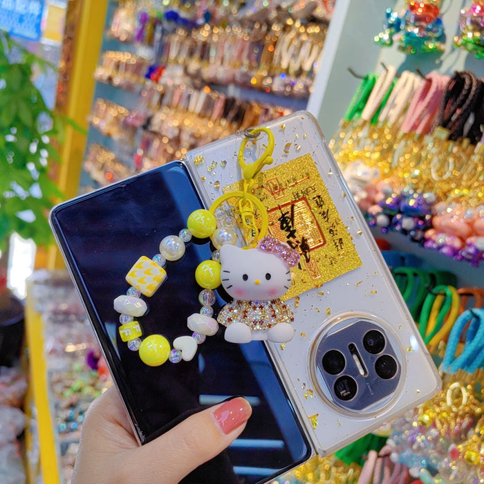 Wholesale Czech Rhinestone Cartoon Cat Keychain Cute Ladies Beaded Bag Charm Phone Pendant Car Key Accessory