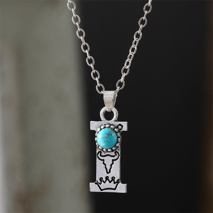 Wholesale 2pcs Retro 26 English Letter Turquoise Necklace