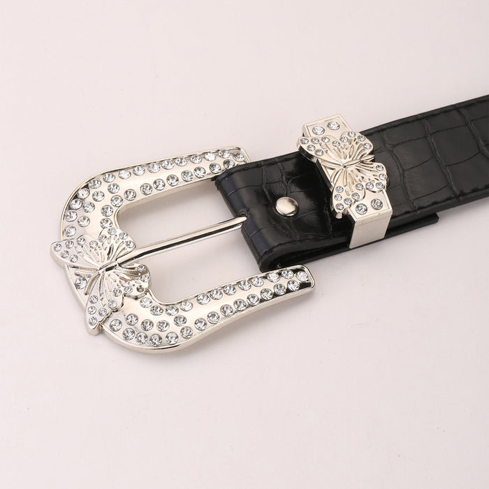 Wholesale Butterfly Buckle PU Rhinestone Women's Belt JDC-WB-XiX002