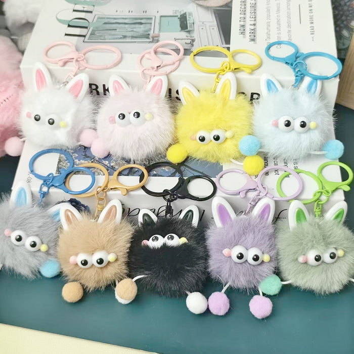 Wholesale Imitation Mink Ears Elf Plush Bag Pendant Cute Cartoon Fur Ball Couple Girlfriend Gift Keychain