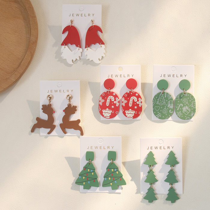 Wholesale Christmas Cane Snowflake Graffiti Acrylic Drop Earrings
