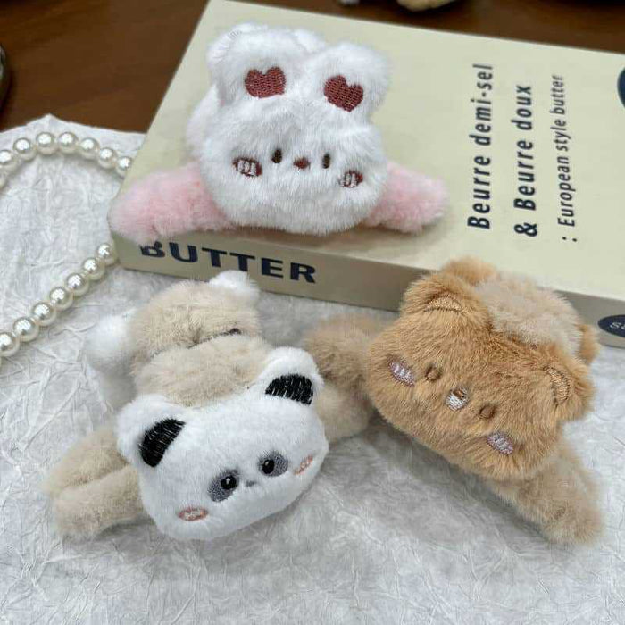 Wholesale Cute Cartoon Bear Plush Grab Hair Clips