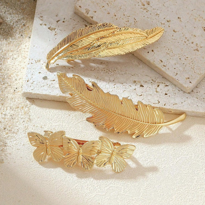 Wholesale hairpin retro metal feather bangs hairpin edge clip leaves texture spring clip hair accessories