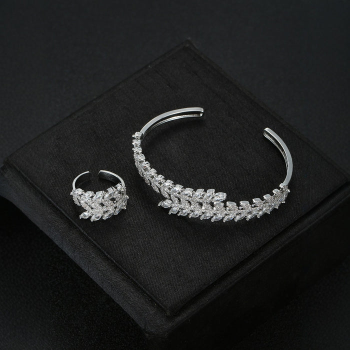 Wholesale Zircon Bracelet Ring Set Women' s Open Bracelet Bracelet Leaf Bracelet Daily Wear