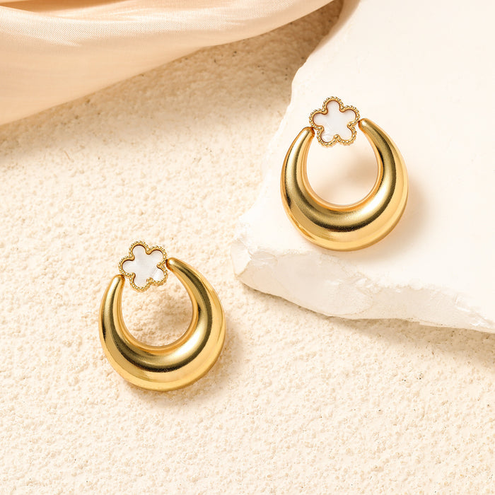 Wholesale Five-leaf clover earrings geometric stainless steel metal oval earrings