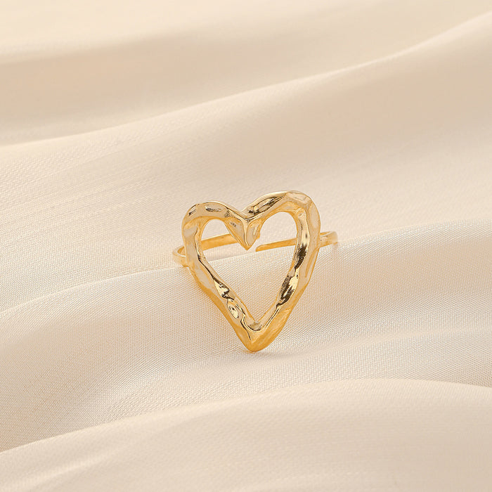 Wholesale Simple temperament, fashionable, light luxury, stainless steel open heart adjustable ring