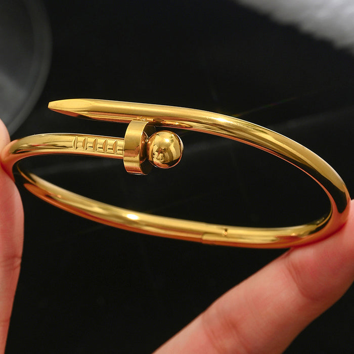 Wholesale Gold Tone Titanium Steel  Bangle Set With Rhinestone Row Trendy Jewelry Accessory For Party Or Everyday Gift