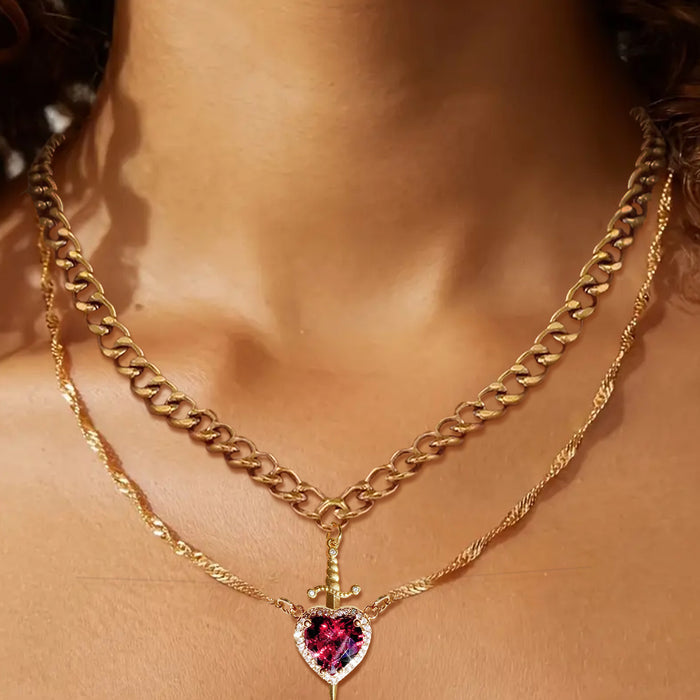 Wholesale Valentine' s Day Diamond-Encrusted Heart-Shaped Dagger Couple Pendant Set Clavicle Necklace